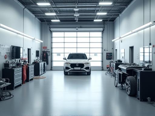 Interior of Josh's Detailing Service Shop with professional equipment and a car being detailed